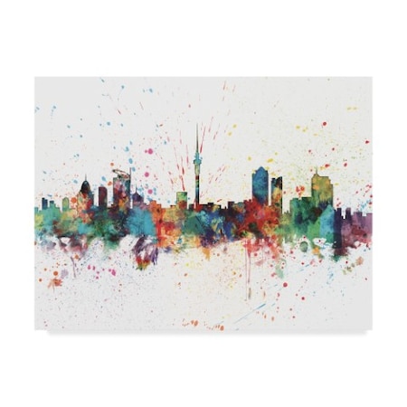 Michael Tompsett 'Auckland New Zealand Skyline Splash' Canvas Art,24x32